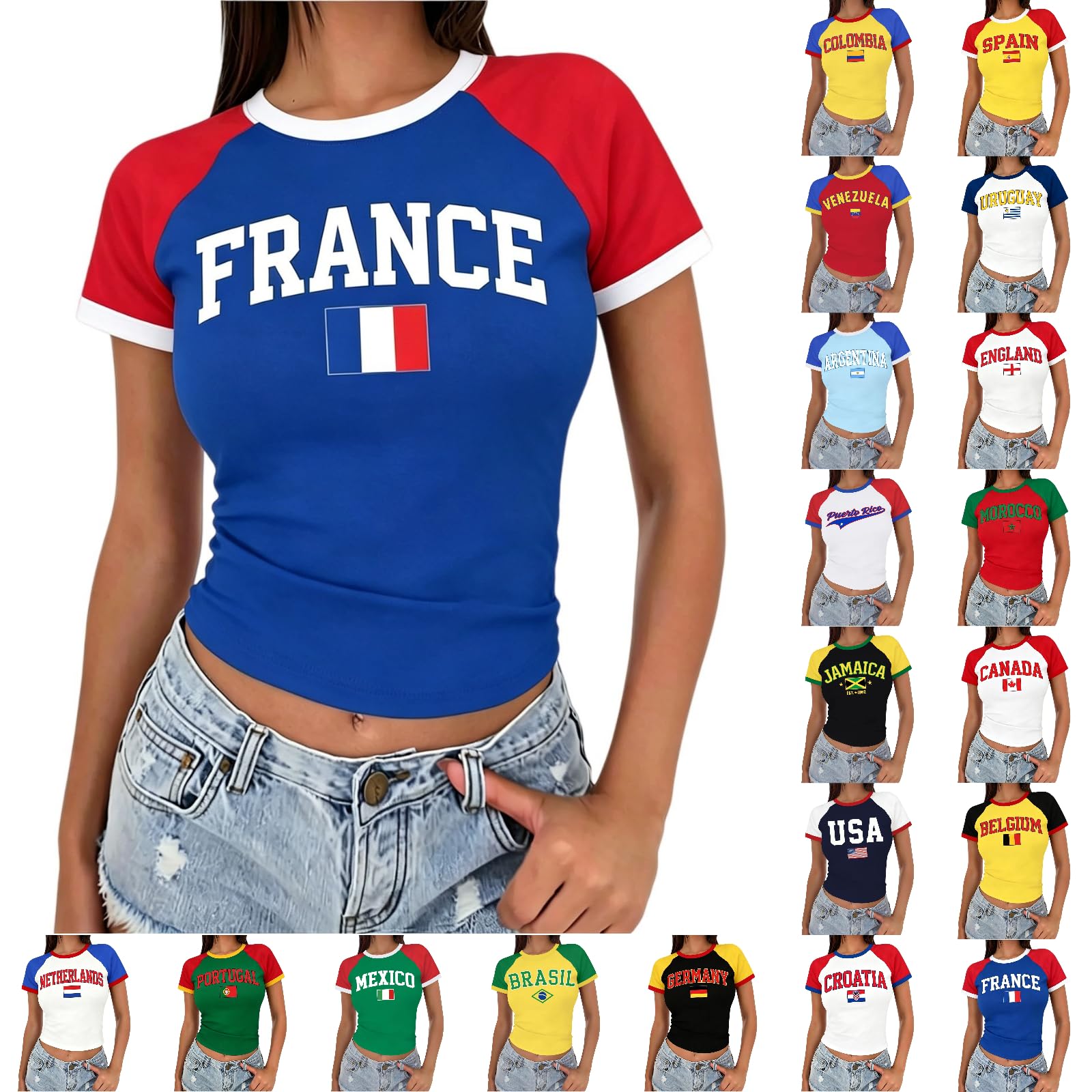 Maillot Shorty Femme Coupe du Monde T-Shirt Fan Football Tee Shirt Maillot de Foot Coupe du Monde 2026 Tops Femme D'éTé Cadeaux ModéLe Equipe Dérivés Vetement