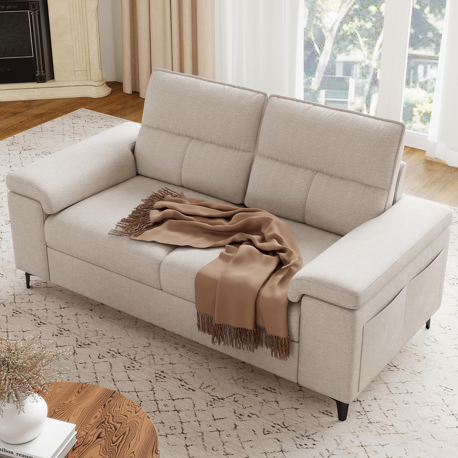 71.25" Modern Sofa Couch for Living Room, Deep Seat Sofas with 8”Cushion, Comfy 2-Seater Chenille Loveseat with Convertible Armrest, Removable Sofa Cover, High Leg (Beige)