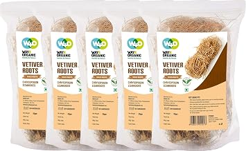 Vetiver Root/Dried Khus-Khus/Vetiveria Zizanioides 50 Grams, Young Roots Not Aged Matured Roots, Natural Herbal Coolant - Way4Organic 5 Pack