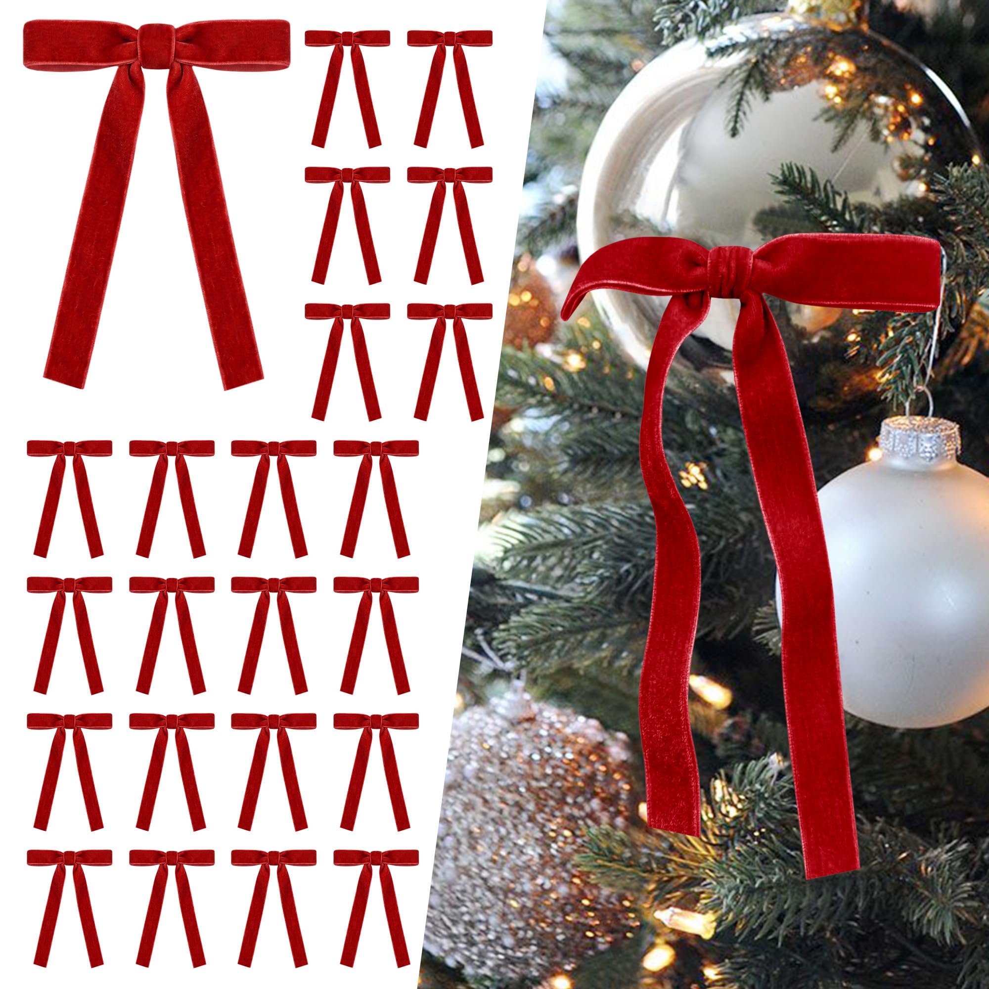 SIMISI RIBBON 24Pcs Christmas Velvet Ribbon Bows Decorations for Tree