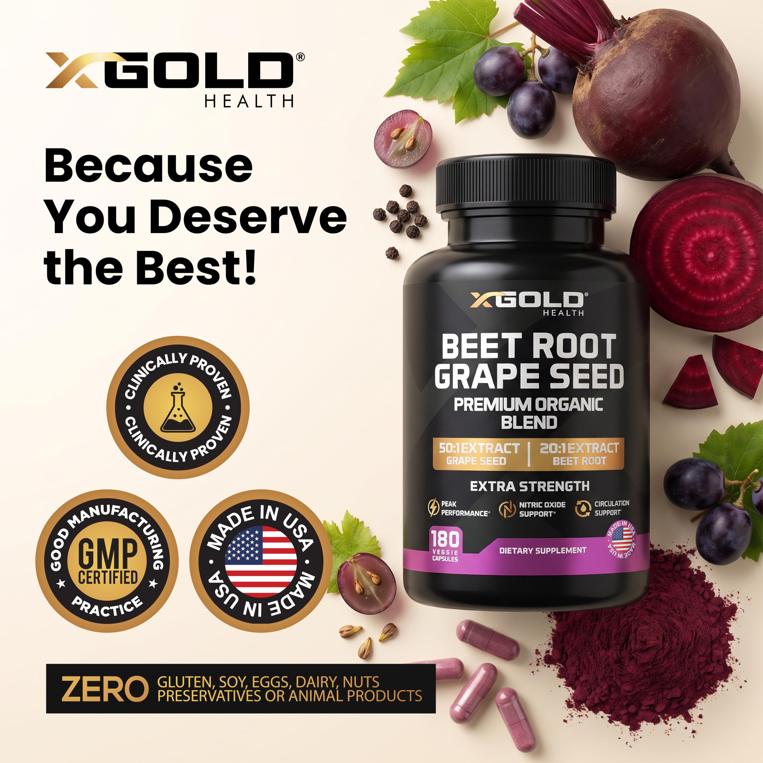 X Gold Health Organic Beet Root Capsules with Grape Seed Extract, 180 Count — Amazon image 8