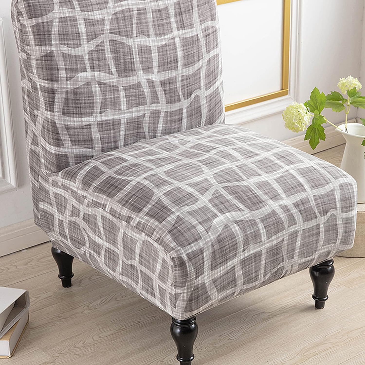 A,2PCS, Modern Printed Armless Accent Chair Covers Slipcovers, Stretch Slip Covers for Armless Accent Chair, Removable Washable Accent Chair Cover No Arms, Furniture Protector for Bedroom