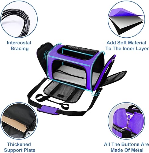 Vista 10 de Soundy Transportador para perros y gatos, aprobado por aerolíneas, para perros pequeños, medianos y gatos de menos de 15 libras, plegable, de lados