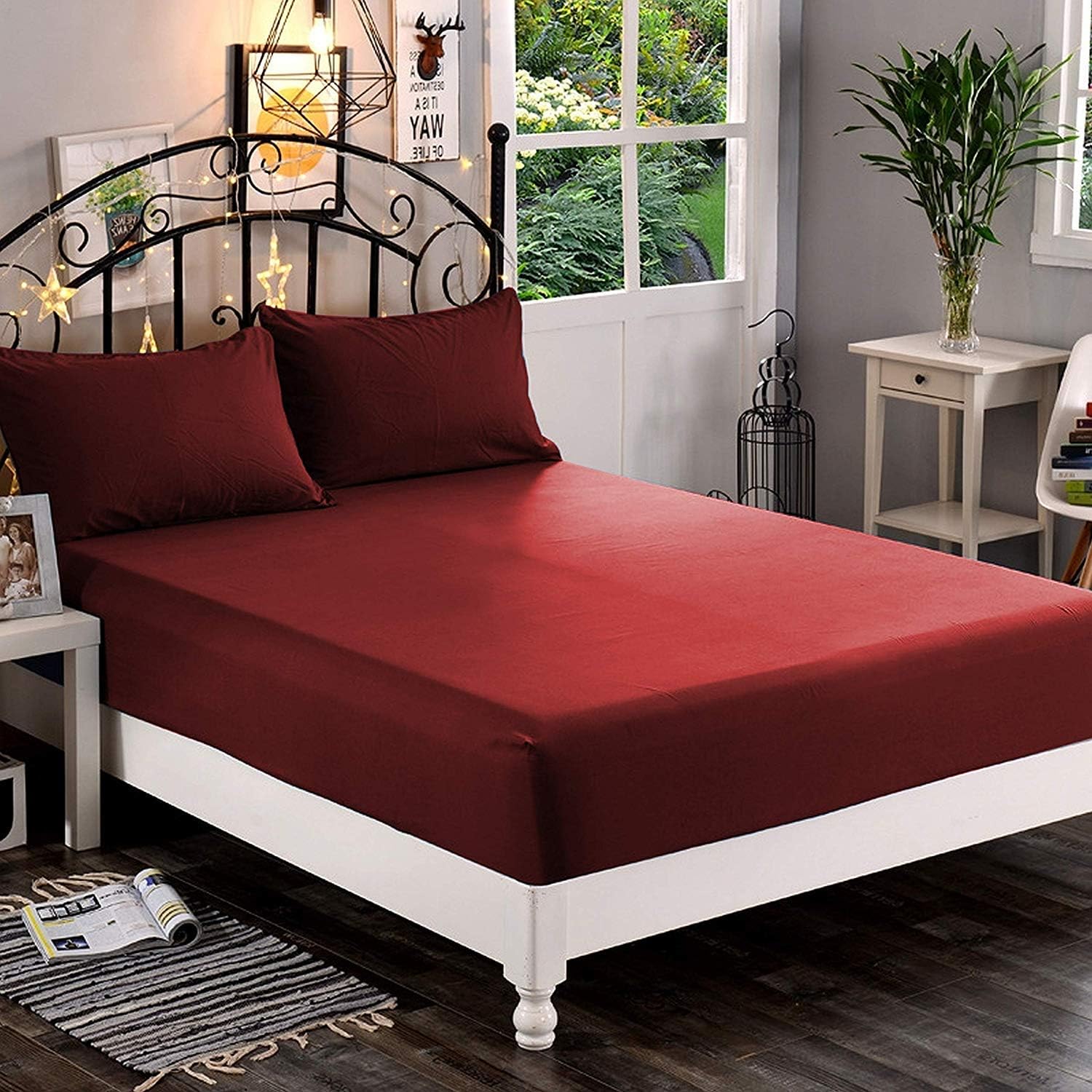 600 Thread-Count 100% Cotton, Queen Size Sheets Set, 4-Piece Long-Staple Combed Cotton Best-Bedding Sheets for Bed, Breathable, Soft & Silky Sateen Weave Fits Mattress 15'' to 20 '' Deep Pocket image 2
