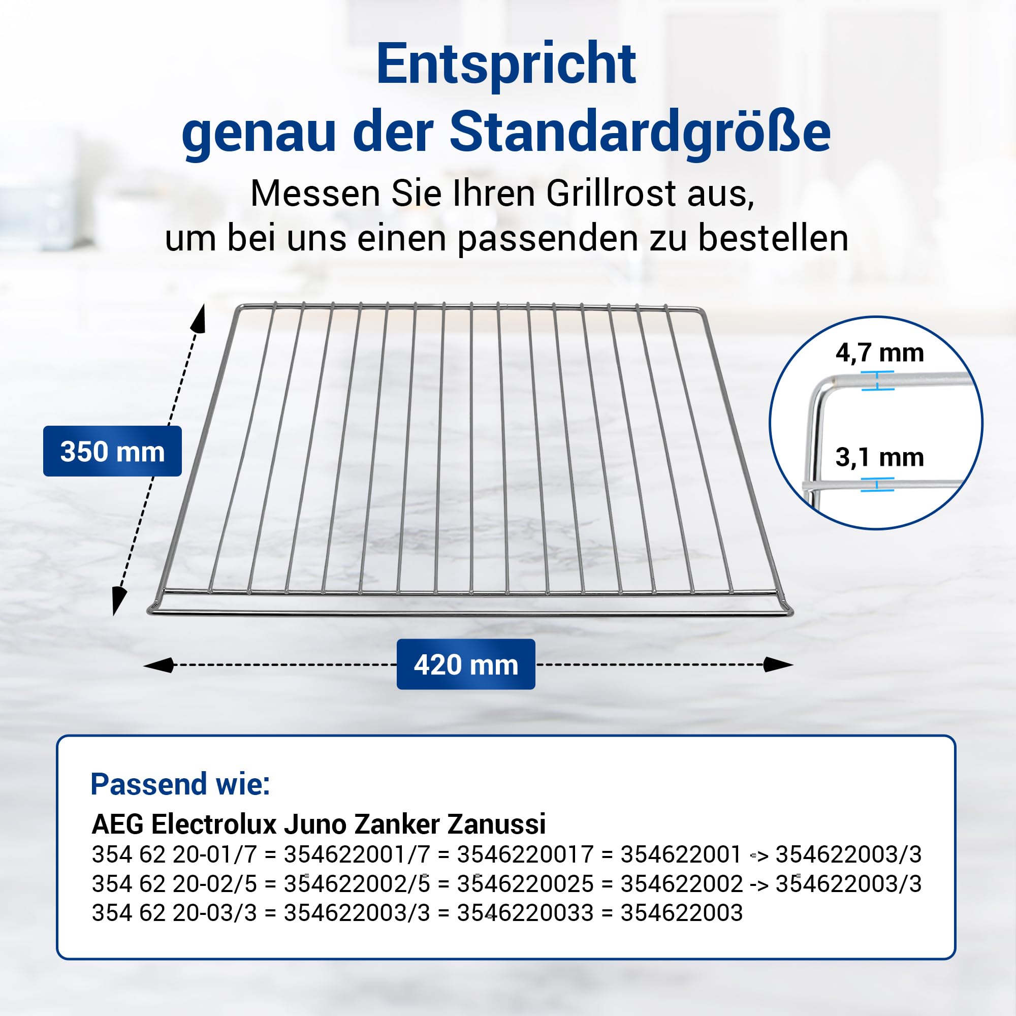 VIOKS Grillrost Backofen Ersatz für AEG Elеctrolux Juno Zanussi 3546220033 | Backofenrost Gitter Ofenrost Grillgitter Backrost Bratrost Ofengitter Gitterrost, ersetzt 354622003/3, 420x350mm, für Herd