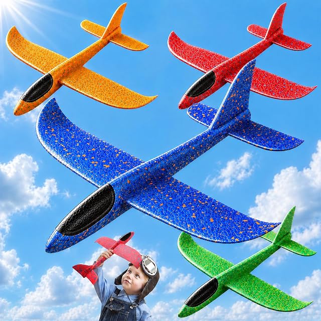 4 Piezas 38 CM Aviador de Poliestireno para Niños, Avión de Poliestireno