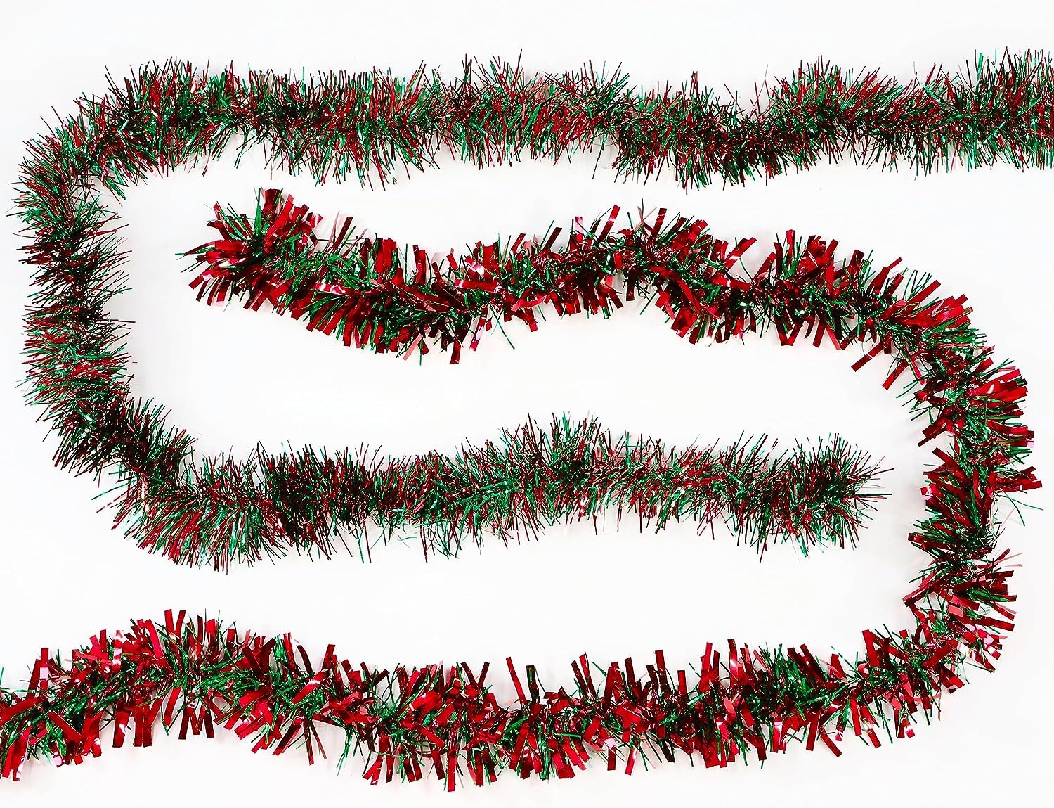 Toyland Blue Toyland® 2 Metre Red & Green Tinsel - Decorative Christmas Decor - Festive Tree Garland- 2 Designs Available - Chunky Or Fine