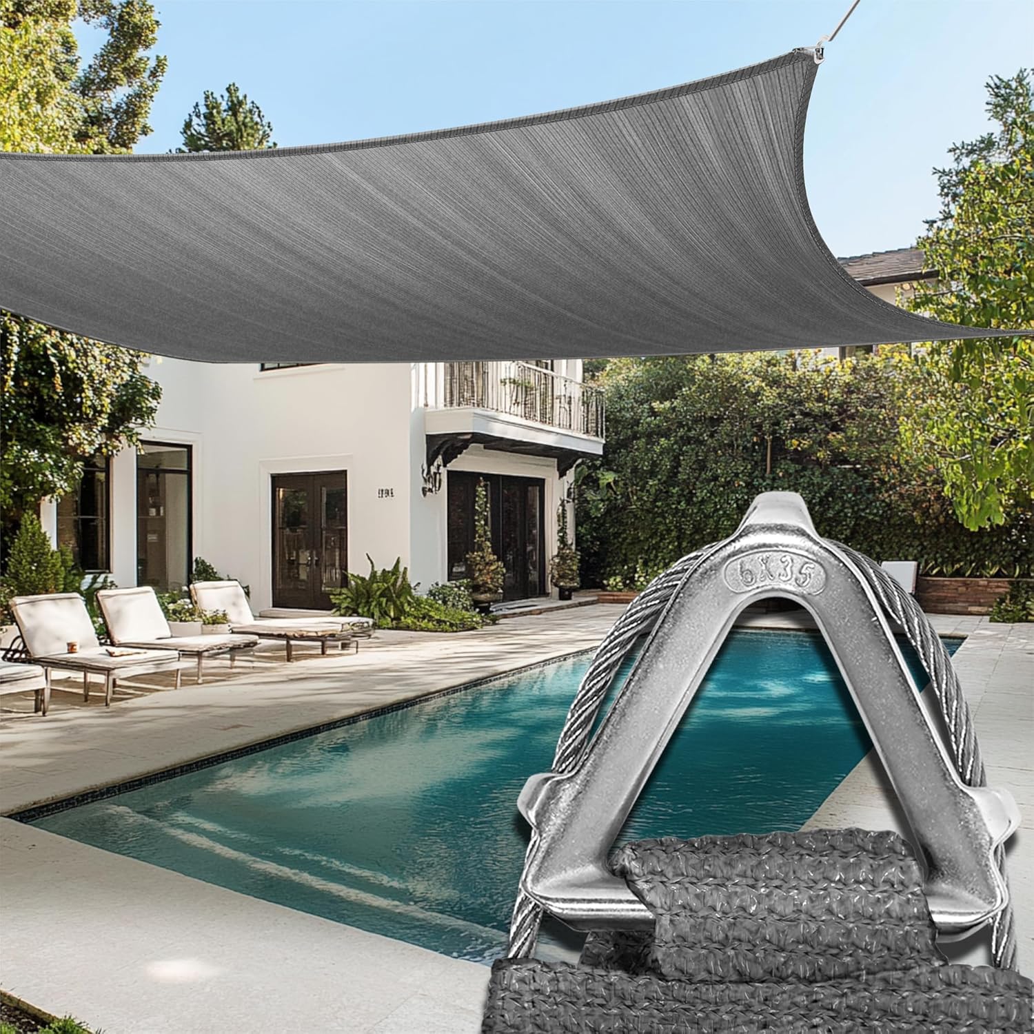 Amgo Heavy Duty 18' x 18' Grey Square Sun Shade Sail, Commercial Grade UPF50 Canopy, Reinforced Corners & Edges, 260 GSM Fabric Heavy Duty -3 Years Warranty (We Make Custom Size)