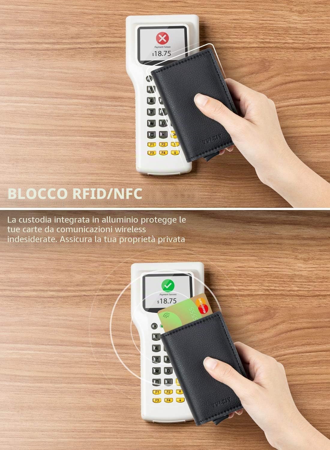 VULKIT Portafoglio Uomo Pelle Porta Carte di Credito Metallo Doppio Schermato RFID con 3 Slot