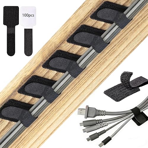 100 bridas para cables de gancho y bucle, correas autoadhesivas para organizar cables de escritorio, organizador de cables ajustable para Negro