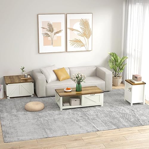 Miniatura 10 de HOMCOM Farmhouse Side Table, End Table with 1 Drawer, 1 Open Shelf and Tabletop for Living Room, White