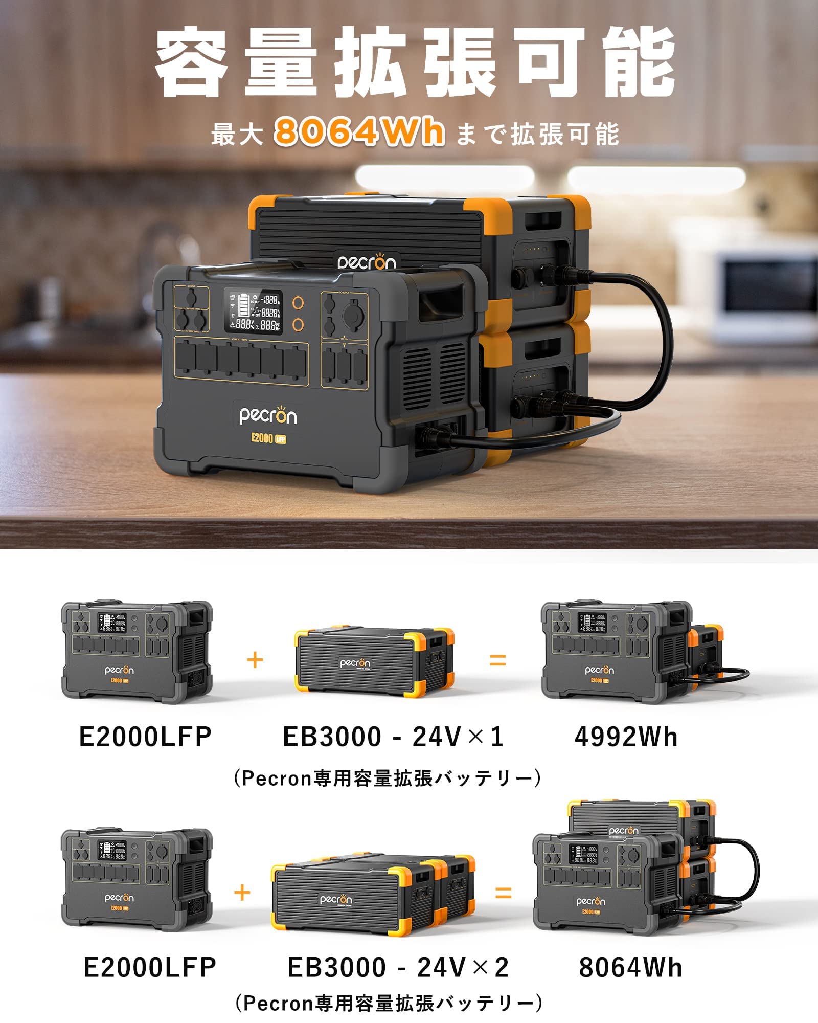 Amazon.co.jp: PECRON ポータブル電源 E2000LFP リン酸鉄 1920Wh/2000W