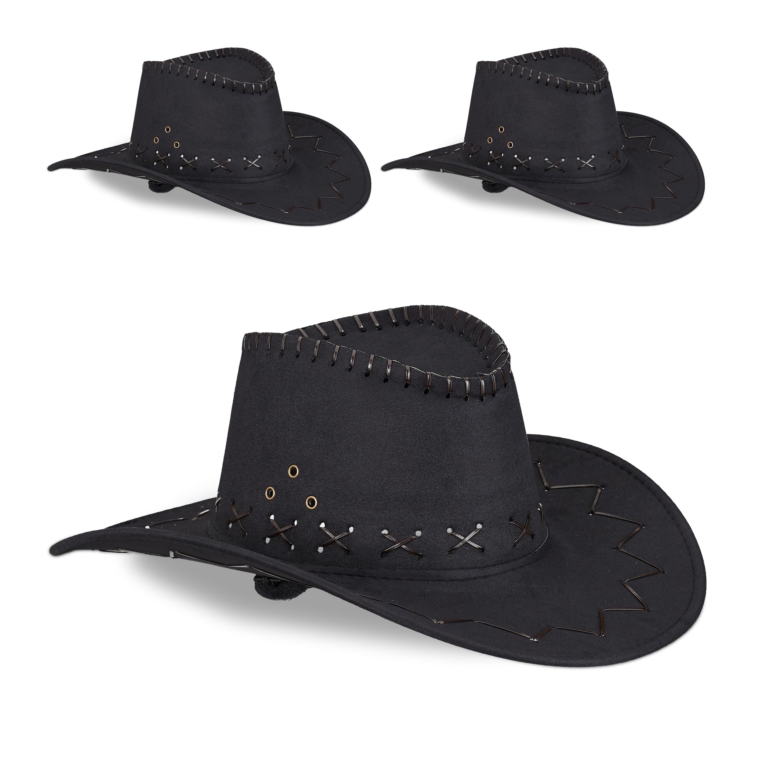 Relaxdays Juego de 3 sombreros de vaquero, para hombre y mujer, estilo occidental, carnaval, para adultos, color a elegir