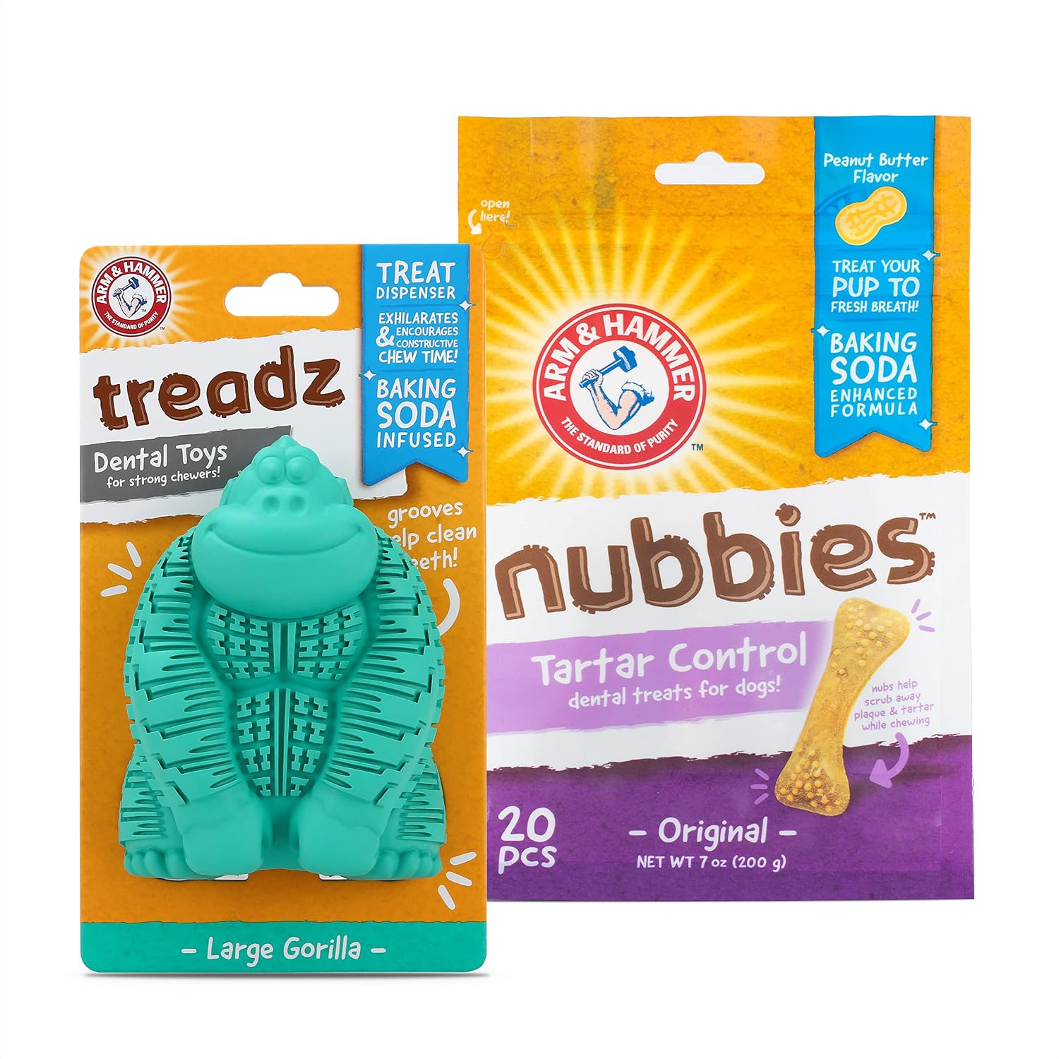 Arm & Hammer for Pets Chew Toy and Dentral Treats for Dogs | Bundle Includes 1 Gorilla Chew Toy and 20 Pc Peanut Butter Nubbies Flavor…