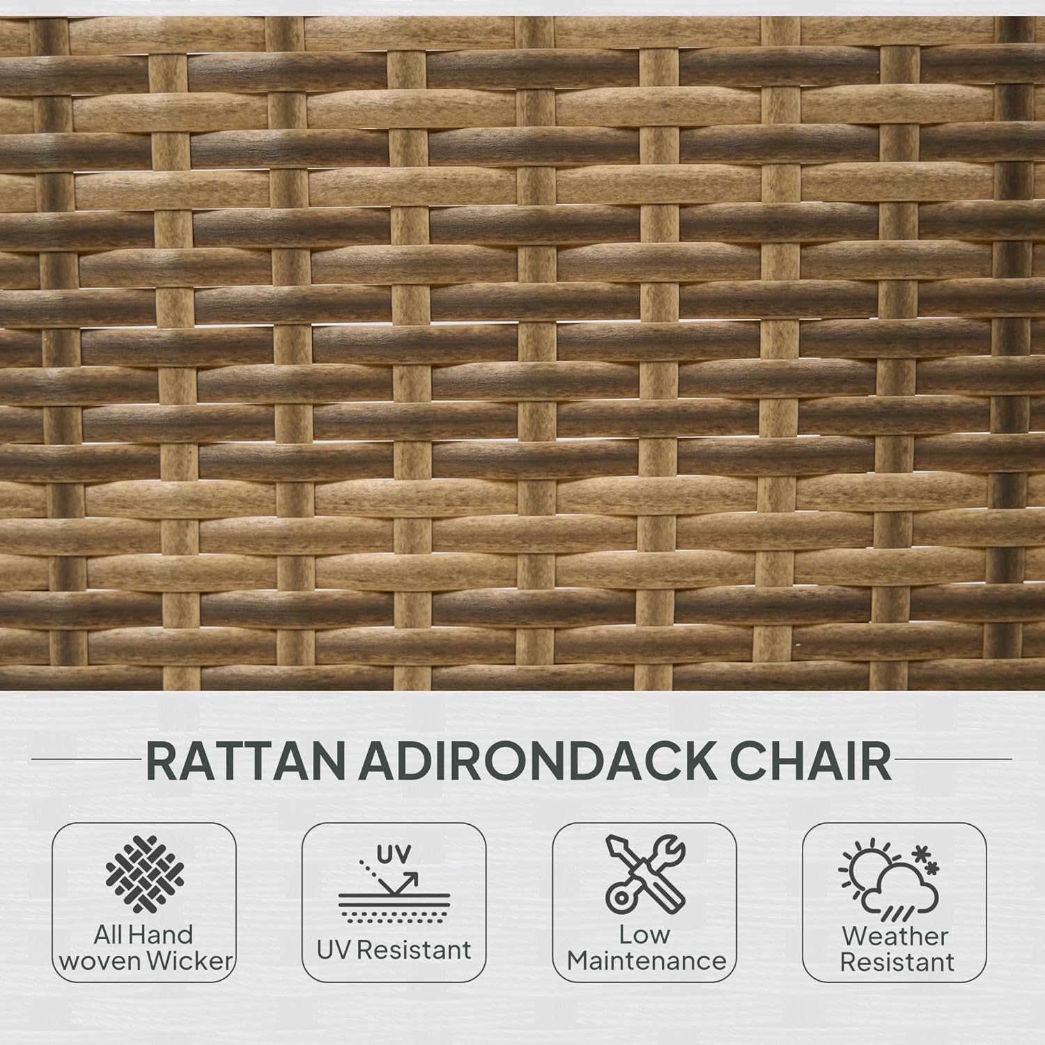 Outsunny Patio Wicker Adirondack Chair, Outdoor All-Weather Rattan Fire Pit Chair with Soft Cushions, Tall Curved Backrest and Comfortable Armrests for Deck or Garden, Sky Blue