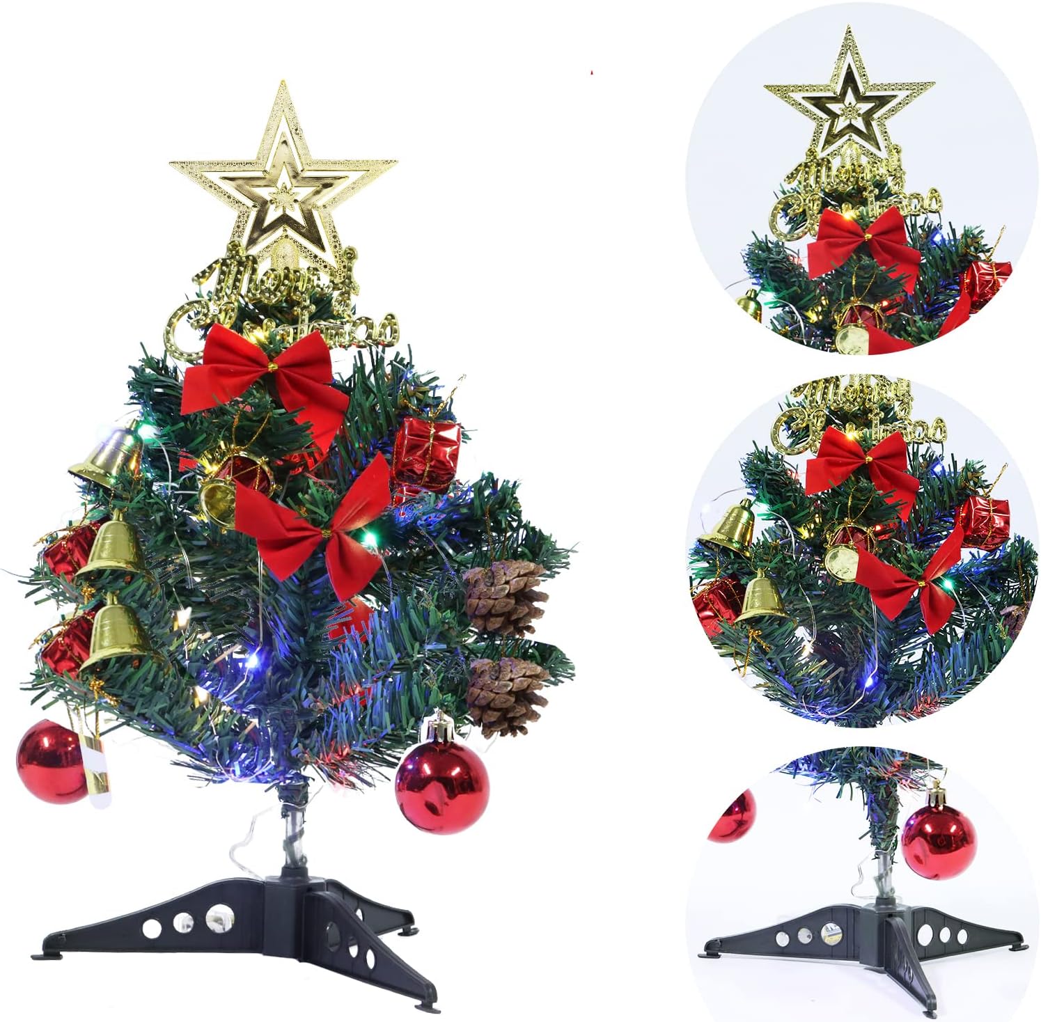 Tabletop Christmas Tree with LED Lights,30cm Mini Artificial Tabletop