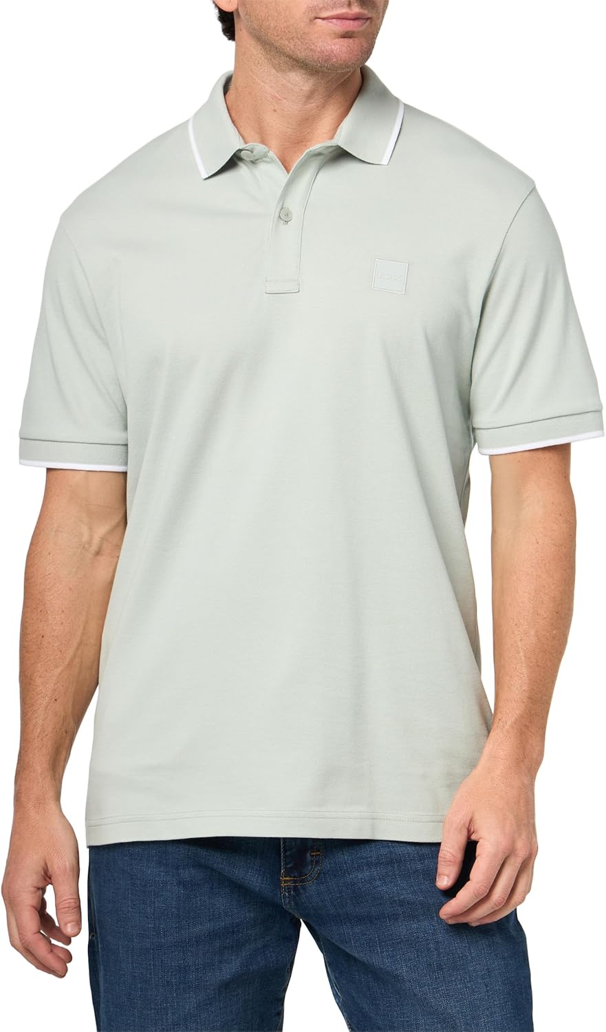 BOSS Mens Square Patch Logo Slim Fit Cotton Polo Shirt