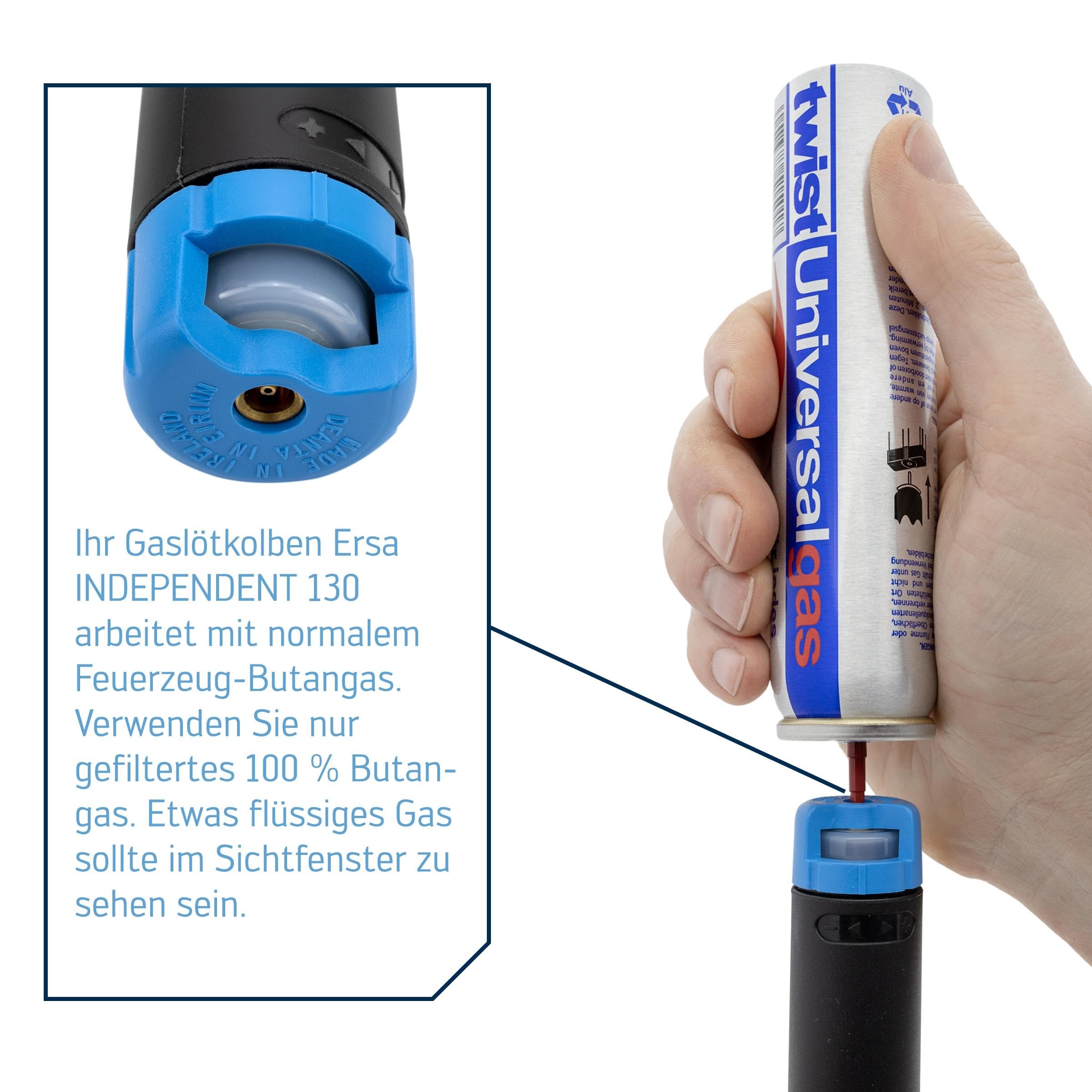 ERSA Independent 130 PROFI-Set Gaslötkolben 130W Temperatur bis 580 °C inkl. 4 Lötspitzen 2 Düsen 1300 °C Glühmesser Transportbox Ablagebügel - mobile Lötkolben Power