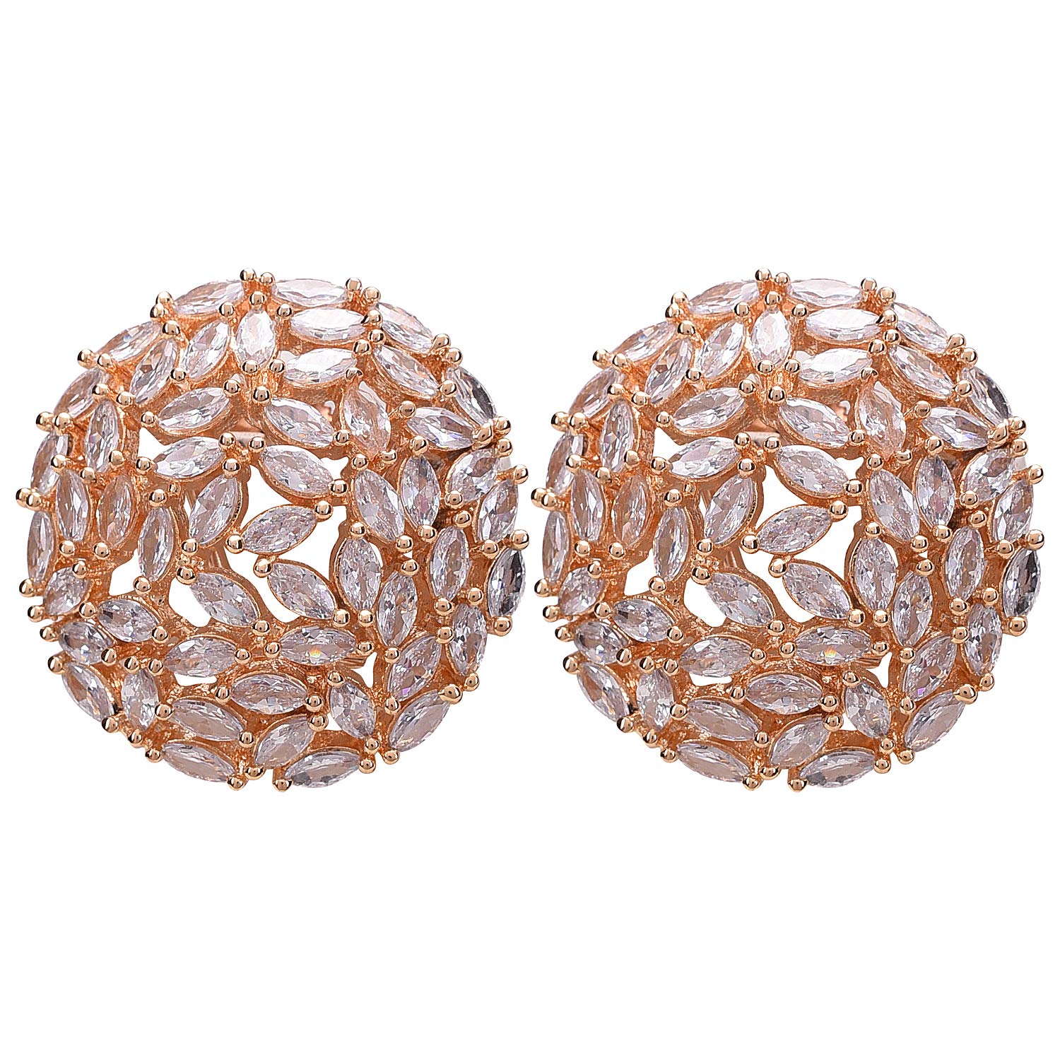 Ratnavali JewelsAmerican Diamond Rose Gold Plated Bold Stunning White Marquise Stud Tops For Women/Girls RV2107RG