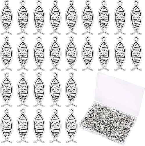 PH PandaHall 160 dijes de pez de Jesús, de plata antigua, aleación tibetana, colgante de pez cristiano Jesús, abalorios para hacer pulseras,