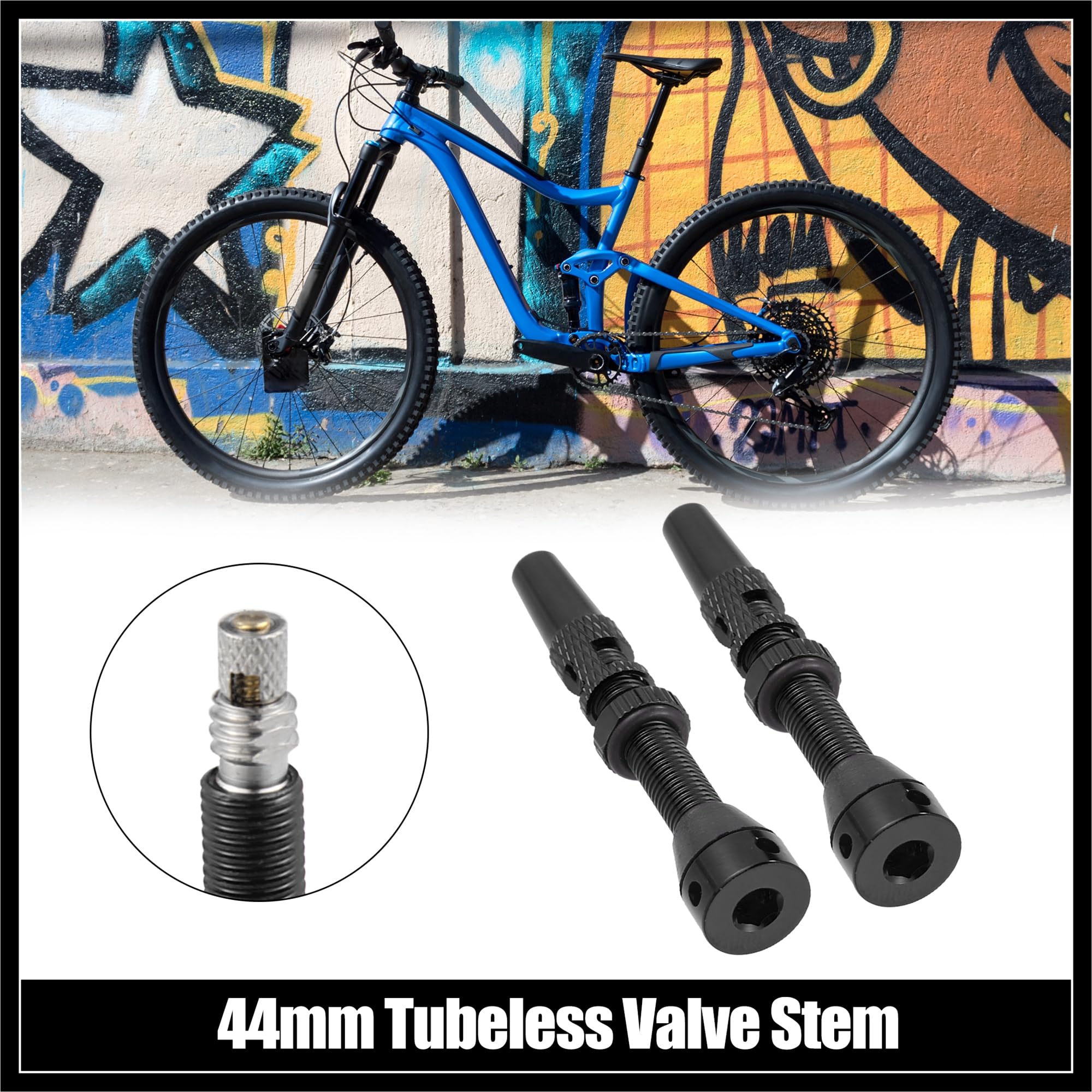 Hihaha 1 Set Aluminum Alloy Rubber 44mm Bike Tubeless Valve Stems Black Durable Material - Image 2