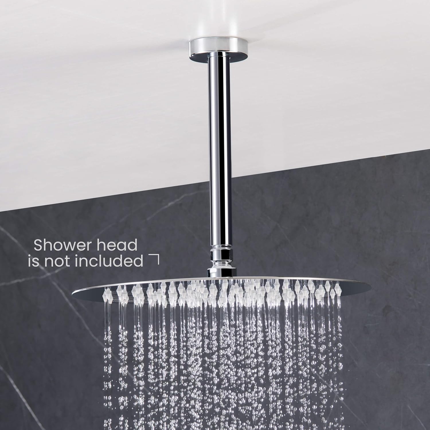 KIBI Circular 8 Inch Chrome Finish Ceiling Mounted Shower Arm | Durable Solid Brass Straight Arm for Rain Showerheads | Stylish Ceiling Mount Replacement for Bathroom Showers (SA0800CH)