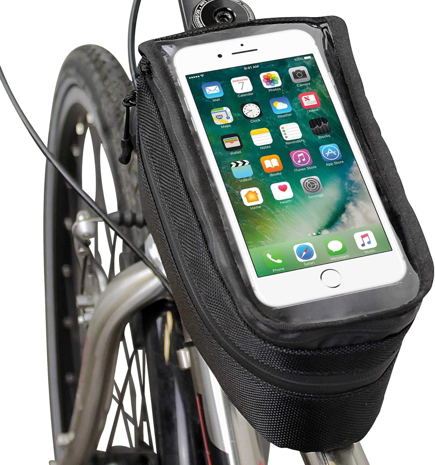 Universal bicycle e-bike top tube mobile phone bag, size XL, handlebar bag, frame bag, storage compartment, cable passage, touch screen, for smartphones of all common sizes, MTB, road bike,
