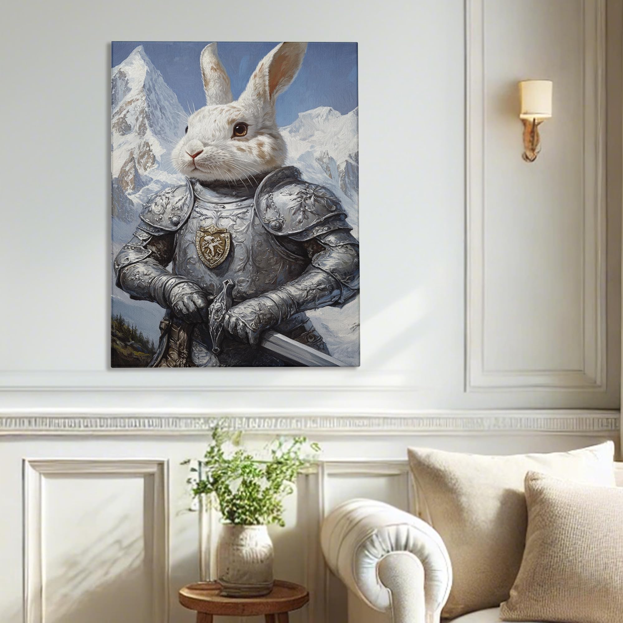 Amazon.com: Knight Rabbit Canvas Wall Art, White Grey Bunny Armor