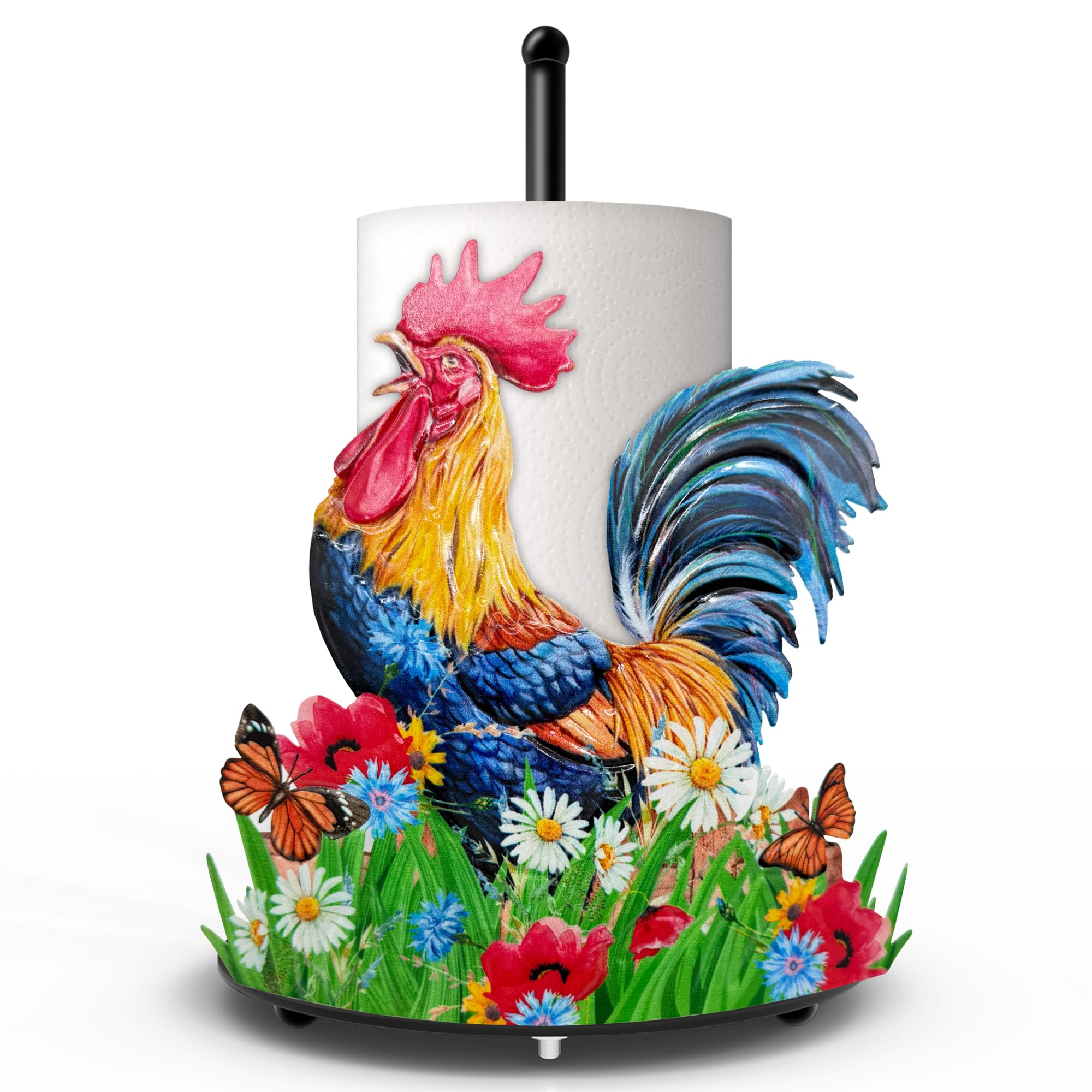 Hexagram Rooster Decor Paper Towel Holder Kitchen Decor Farmhouse Rustic Chicken Birthday Gifts for Kitchen