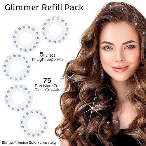 Miniatura 2 de blinger Paquete de recambio Glimmer  5 discos  75 cristales cortados de precisión  Gemas deslumbrantes para el cabello  Adhesivo seguro para el