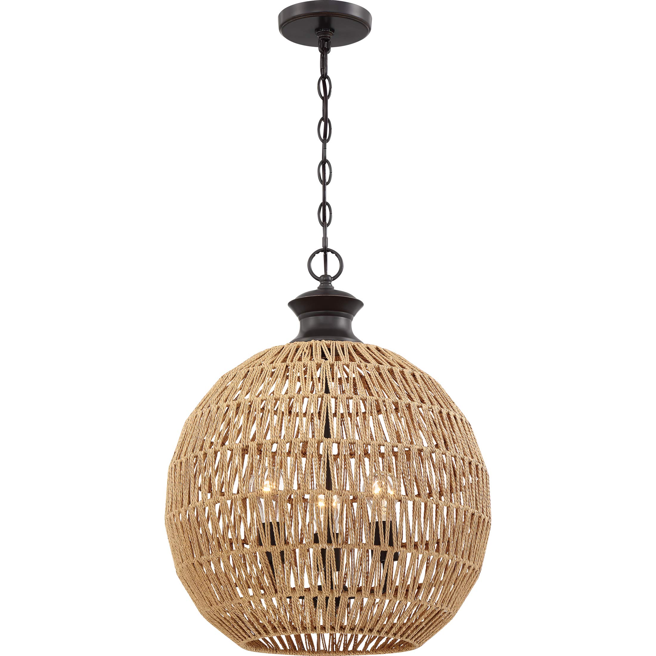QuoizelQF4034PN Casablanca Natural Rope Paper Pendant Ceiling Lighting, 3-Light 225 Total Watts, 23" H x 18" W, Palladian Bronze