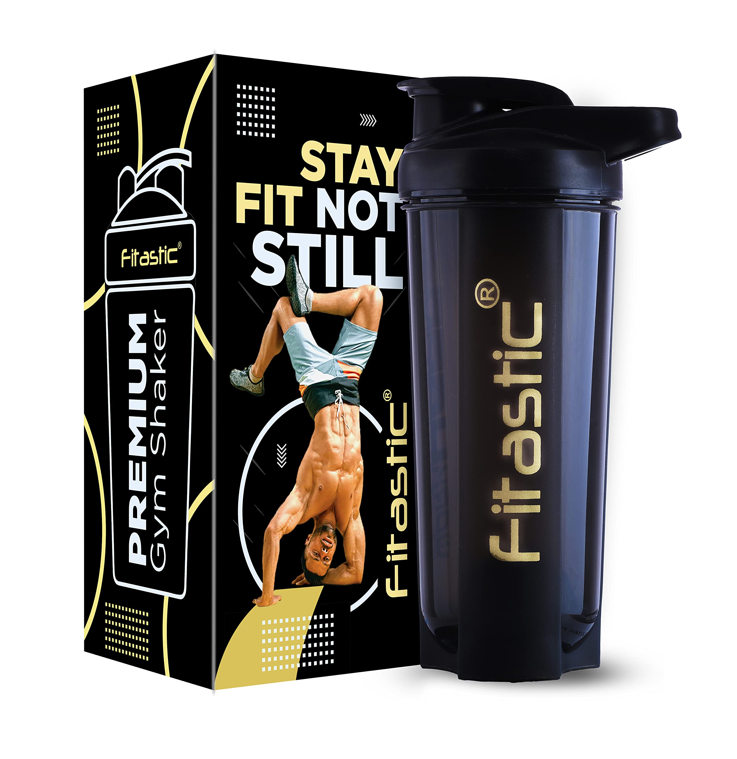 Fitastic Shaker with Blender Ball Shaker 700 ml Shaker (Black)