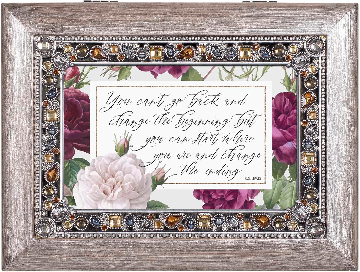Cottage Garden Musical Trinket Photo Jewelry Box Plays Tune Amazing Grace 6 x 8 Inch Acrylic and Glass You Cannot Go Back