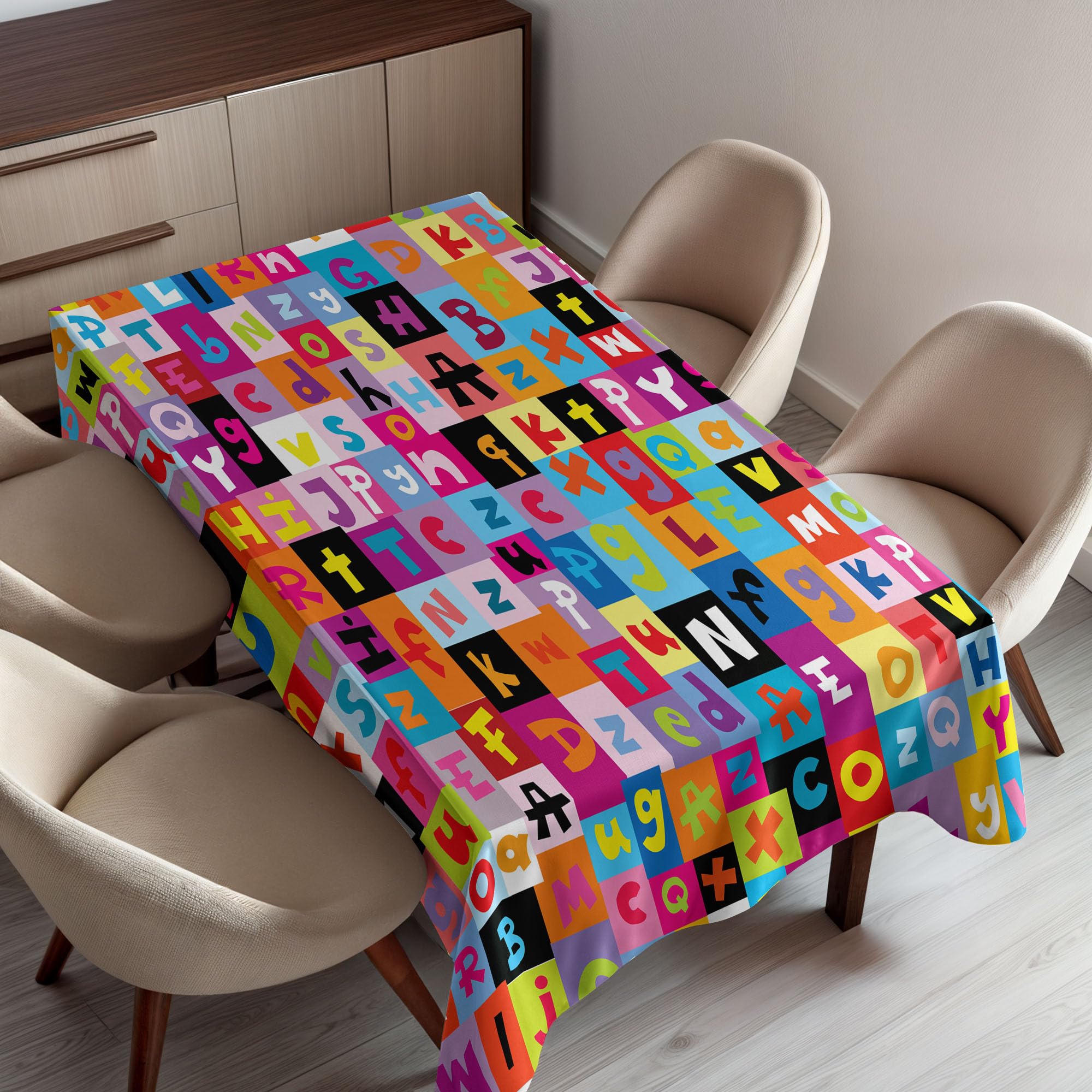 Buy Ambesonne Abstract Tablecloth, Colored Alphabet Letters