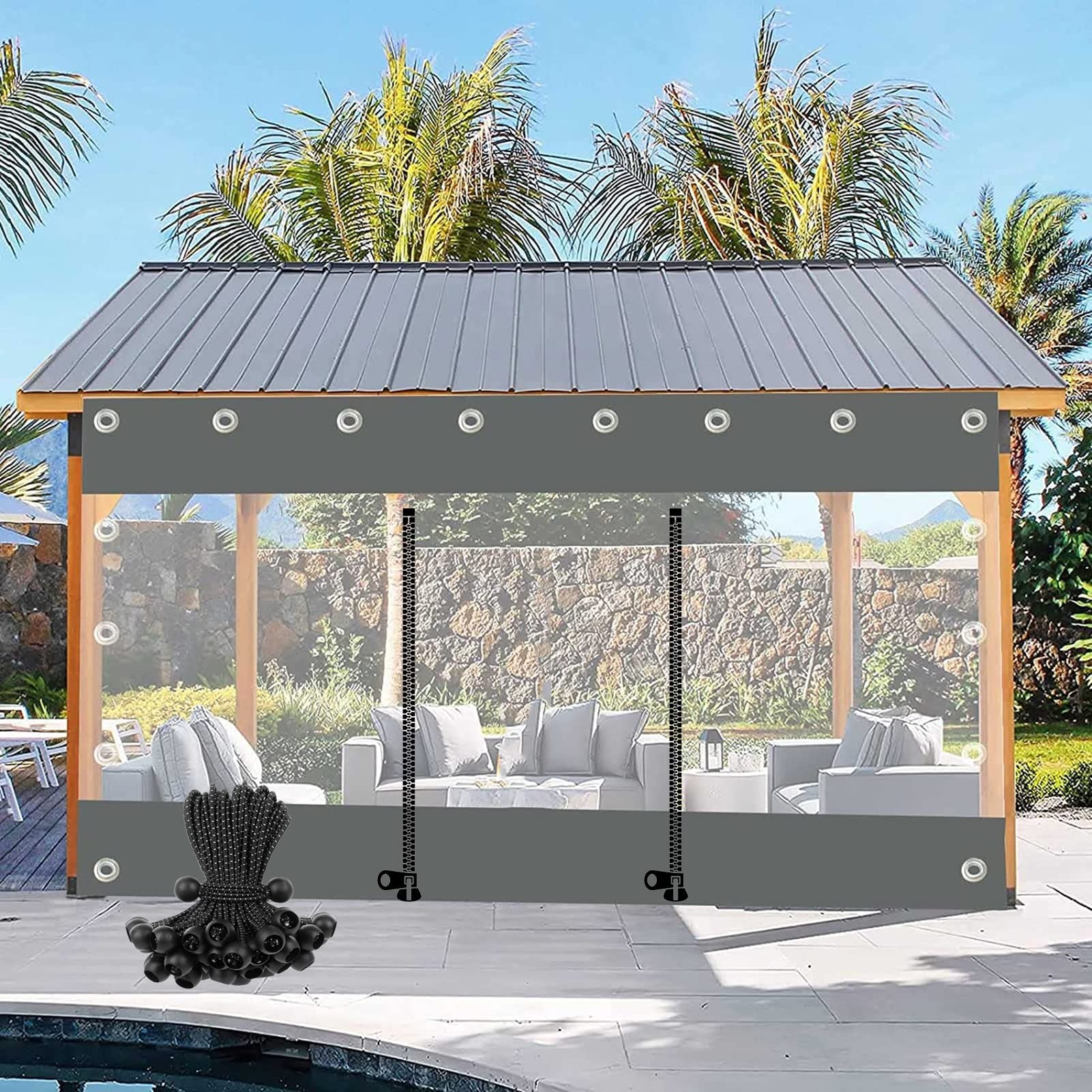 Tettoia trasparente per esterni, pannelli laterali impermeabili in PVC da 0,5 mm con porta personalizzabile per veranda, gazebo, patio, resistente alle intemperie