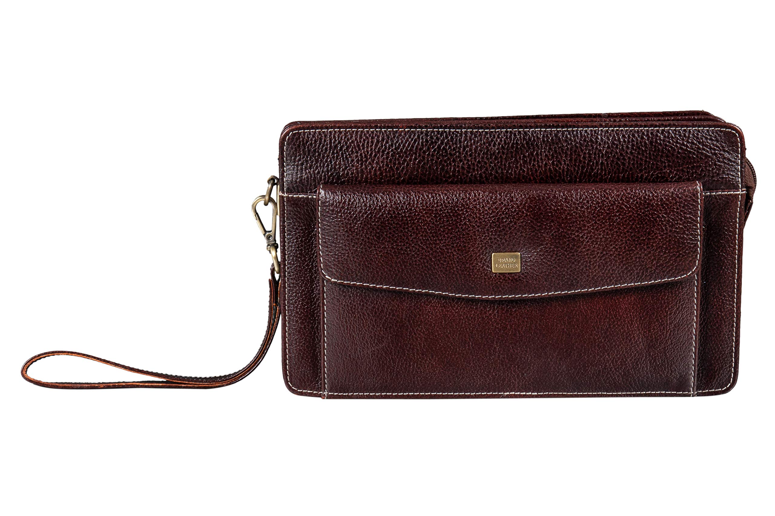 brand leather Mens Genuine Leather Toiletry Bag Cash Pouch/Money Carrying Pouch/Handbags/Cheque Bookmultipurpose Travel Pouch (Brown)-picture-13
