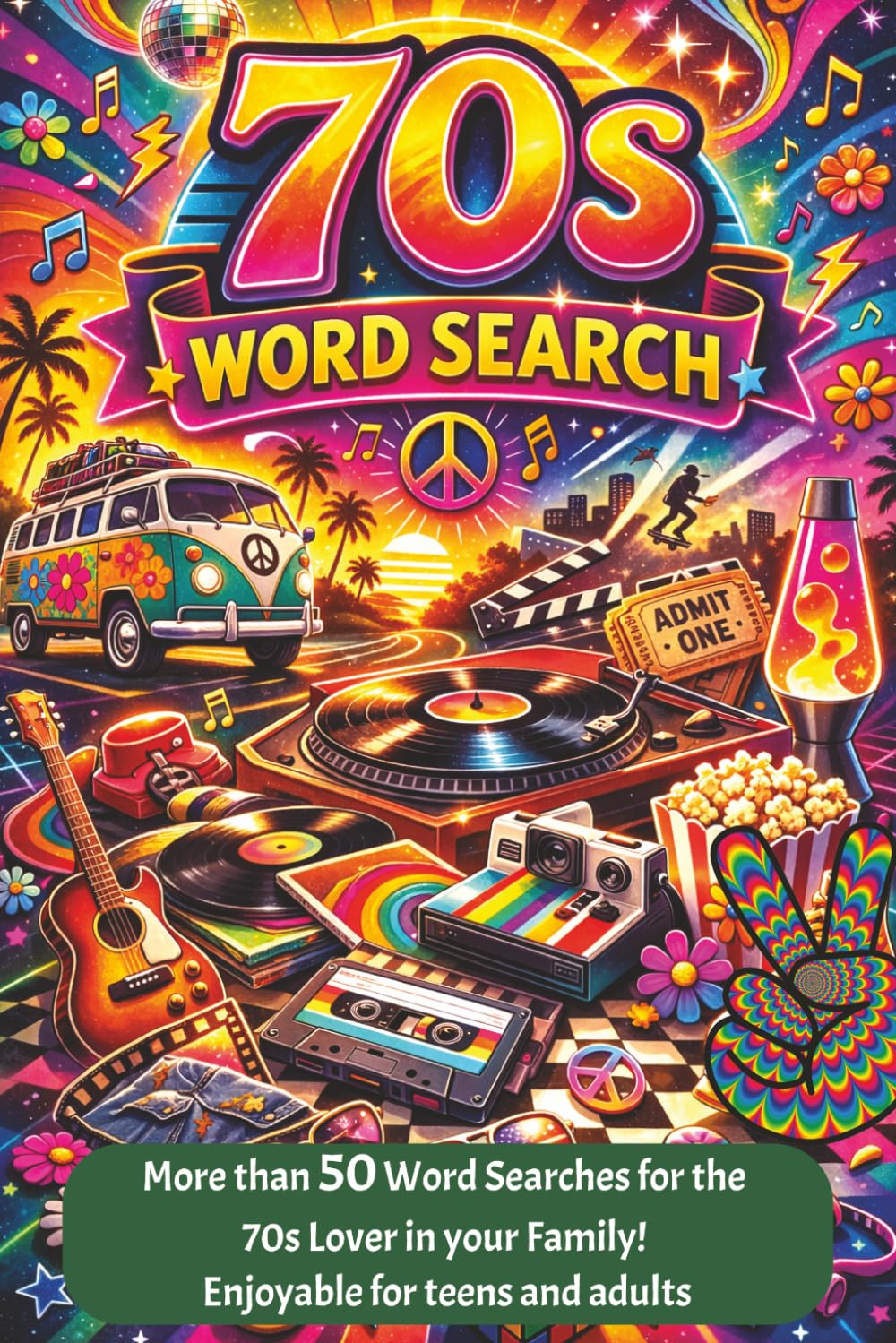 70s Word Search Puzzle Book: Word Searches with Easy-to-Read Print about the 1970s, 70s movies, 70s music, 70s culture, and more | 6x9 inches, 110 ... rides, campfires, or relaxing at the beach