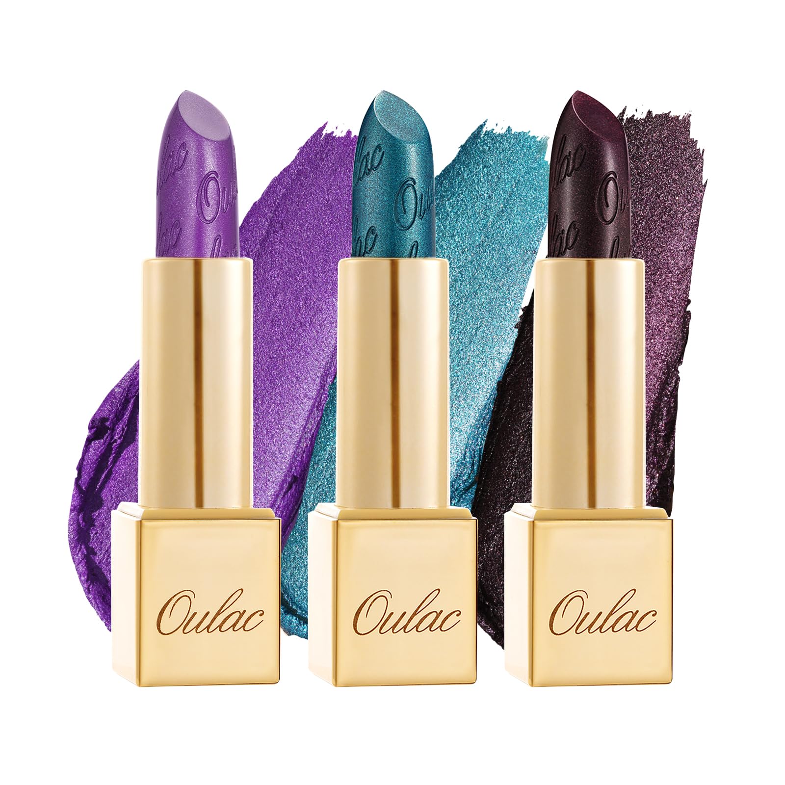 Oulac Metallic Blue Black Lipstick Set - Purple Green High Impact Lipcolor, Lightweight Soft and Ultra Hydrating, Long Lasting, Vegan & Cruelty-Free, Full-Coverage Lip Color（16+20+21）