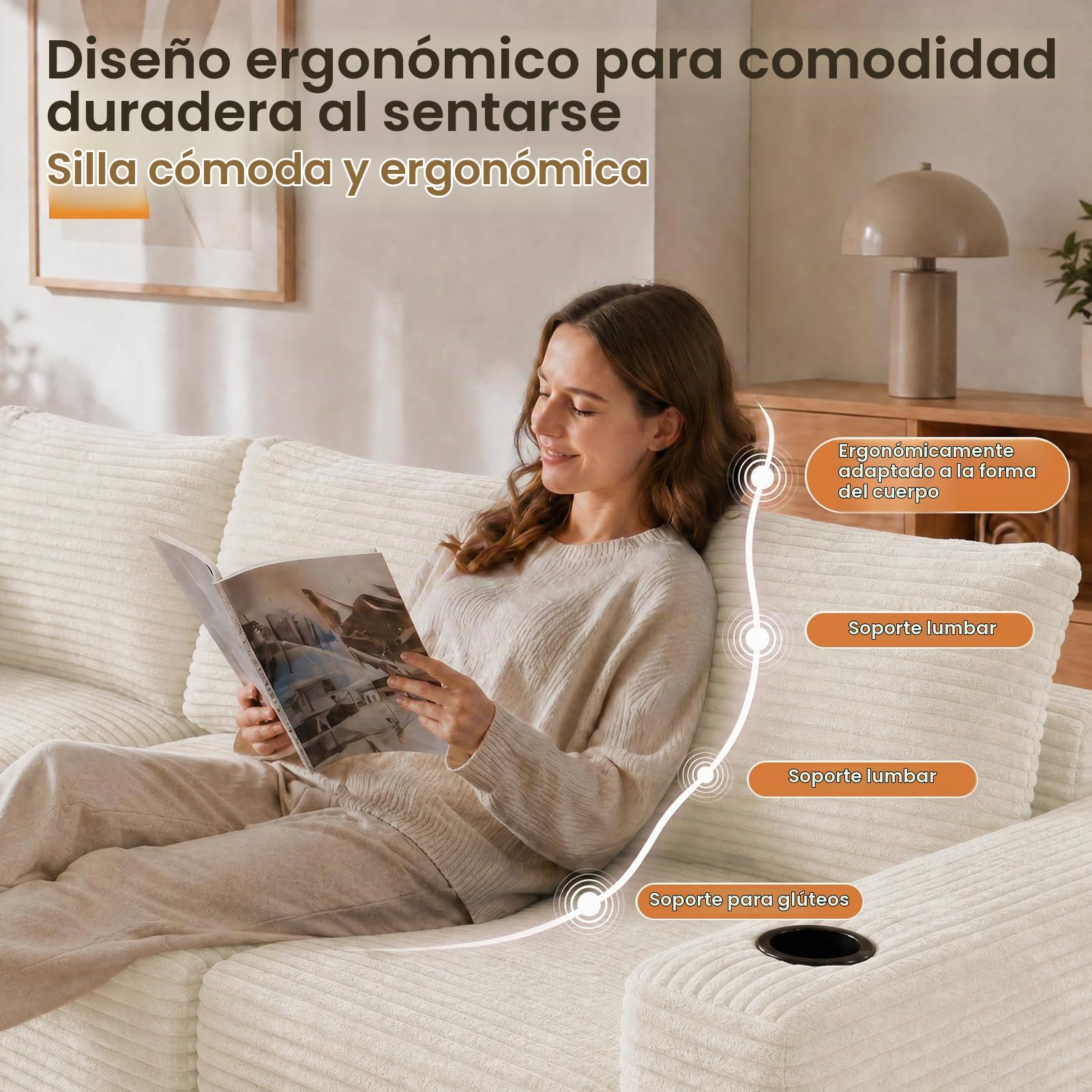HAUSPROFI Sofá esquinero con función de Dormir (Beige Largo)