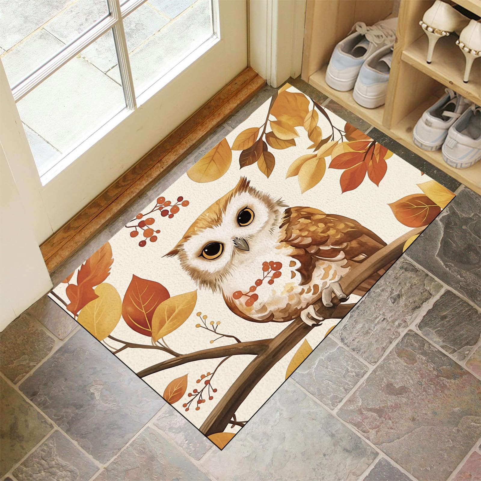 Paillasson attrape poussière 80x120 cm hibou antidérapant et lavable