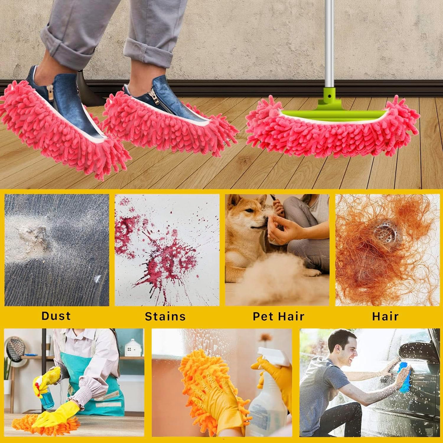 Jeffbaubl 20 PCS Mop Slippers, Washable Reusable Mop Shoes, Mop Socks for Floor Cleaning, Microfiber Shoes Cover Cleaning Slippers, Multi Function Soft Dusting Slippers for Women Men House Kitchen