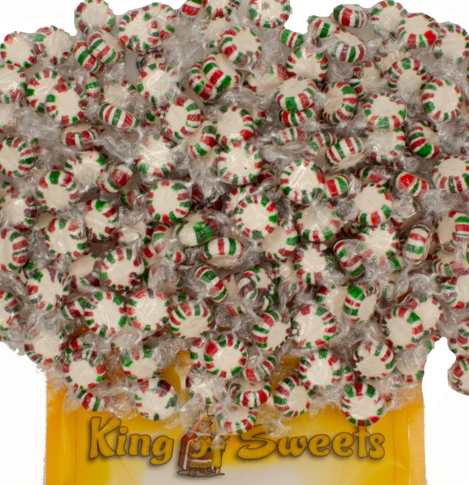 Red White Green Starlight Peppermint 1 Pound Individually Wrapped Candy for Holiday's and more in a Resealable Bulk King of Sweets Bag