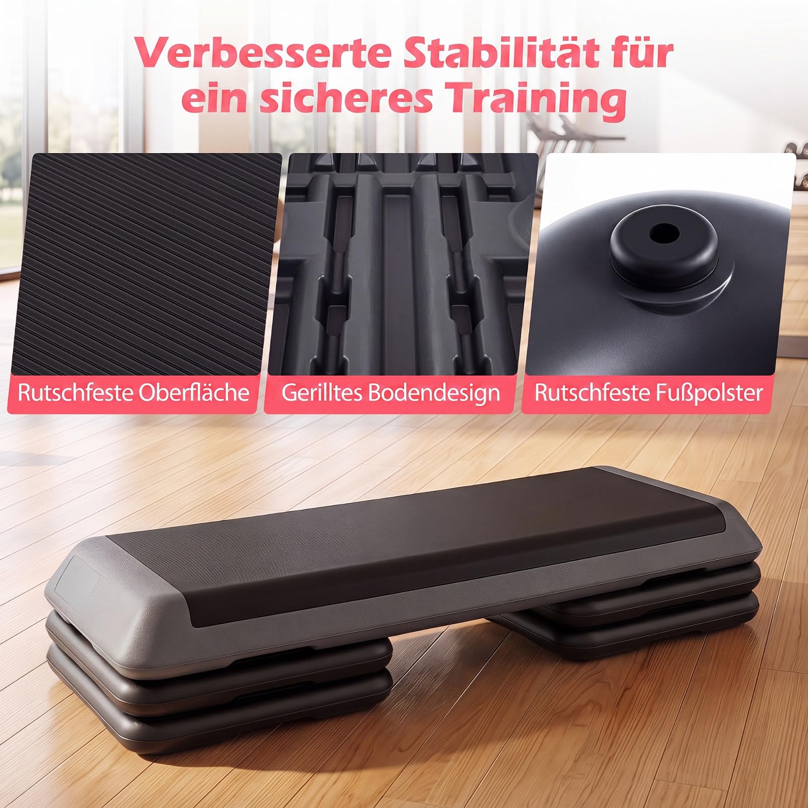 COSTWAY Stepper aerobowy z 3-stopniową regulacją wysokości | Antypoślizgowy step do 150 kg, stepper fitness z 4 blokami podporowymi, do domu, studia fitness