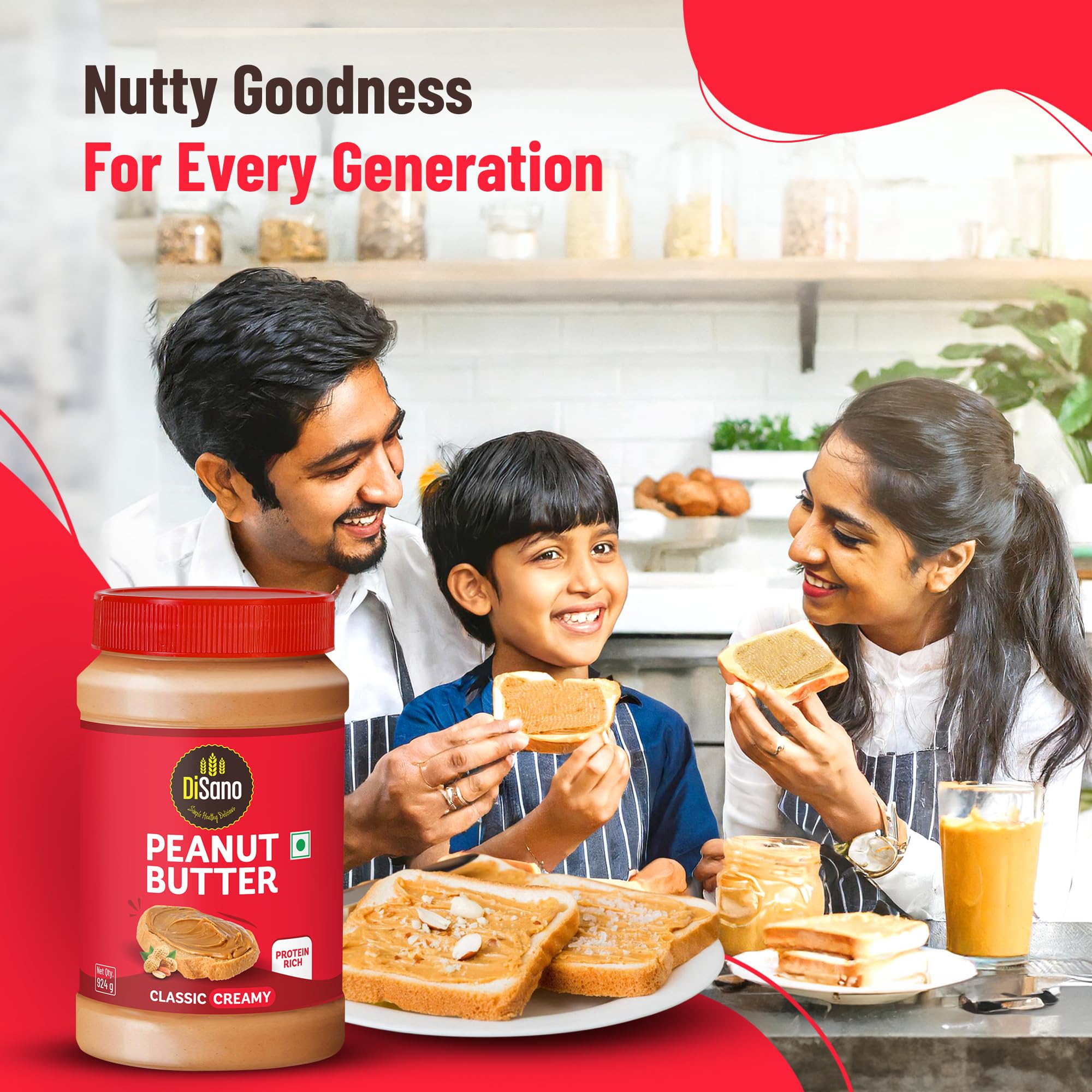 DiSano Classic Peanut Butter Creamy, 924g, 25g Protein, Roasted Peanuts, Ideal for Pre & Post-Workout, Healthy Spread for Breakfast & Snacking 2