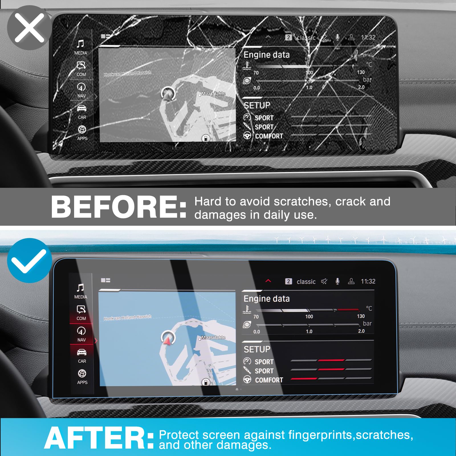 Karltys 2 Pack Displayschutzfolie für 2022-2025 BMW X3 X4 Zubehör 12,3 Zoll Touchscreen, 9H Panzerglas Displayschutzfolie für BMW X3, Anti-Glare Anti Fingerabdruck Autoradio Screen Cover
