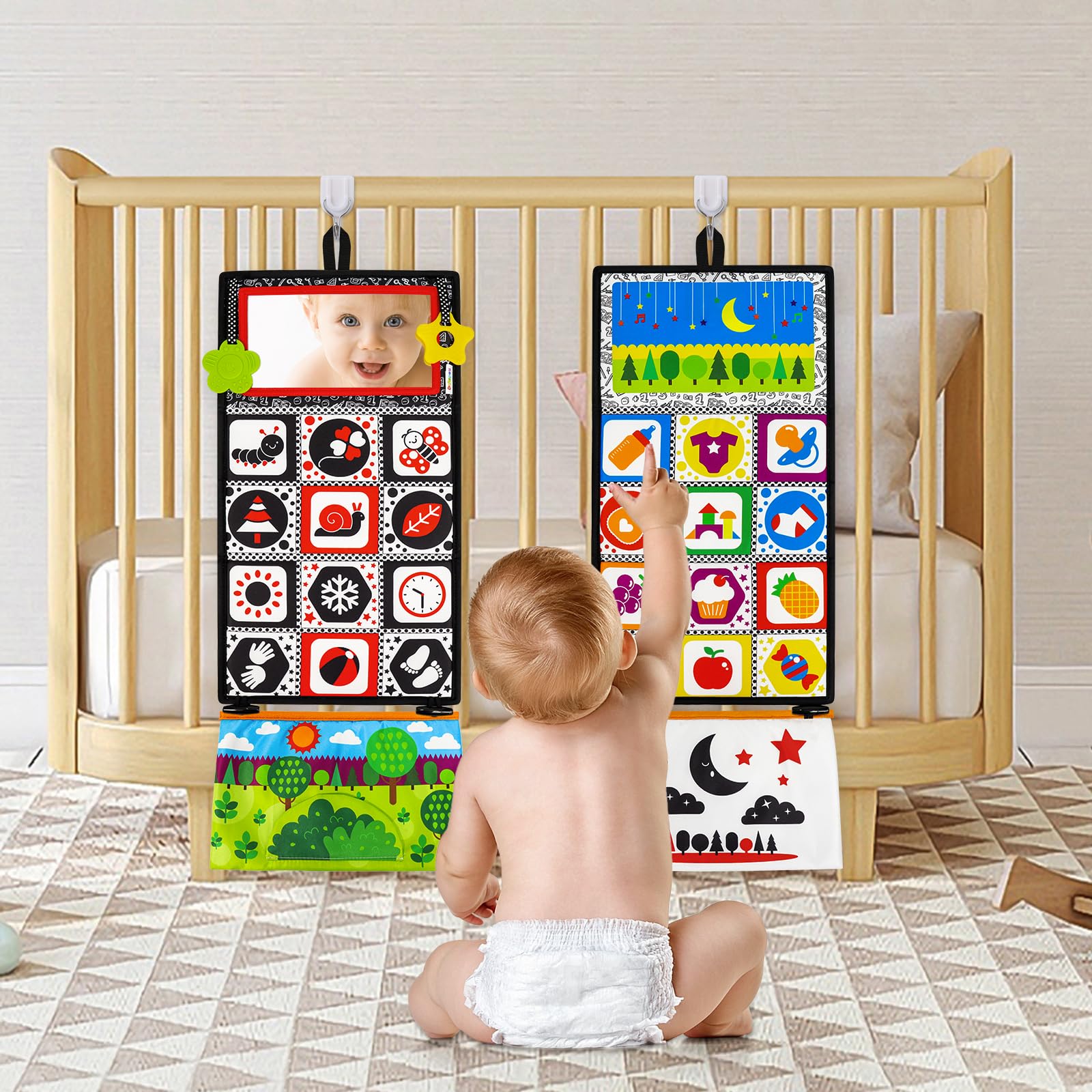 Dr.Rapeti Specchio per Bambini Giochi Sensoriali in Bianco e Nero Specchio per Neonato Giocattolo mit Libri di Stoffa (Specchio da Terra + Libro di Stoffa)