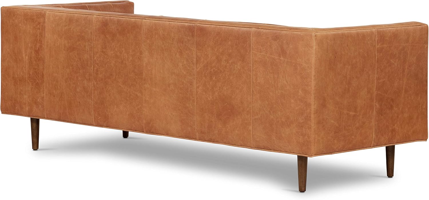 POLY & BARK Sofá Amo de 88.5" en piel italiana pura anilina de grano completo, color marrón coñac