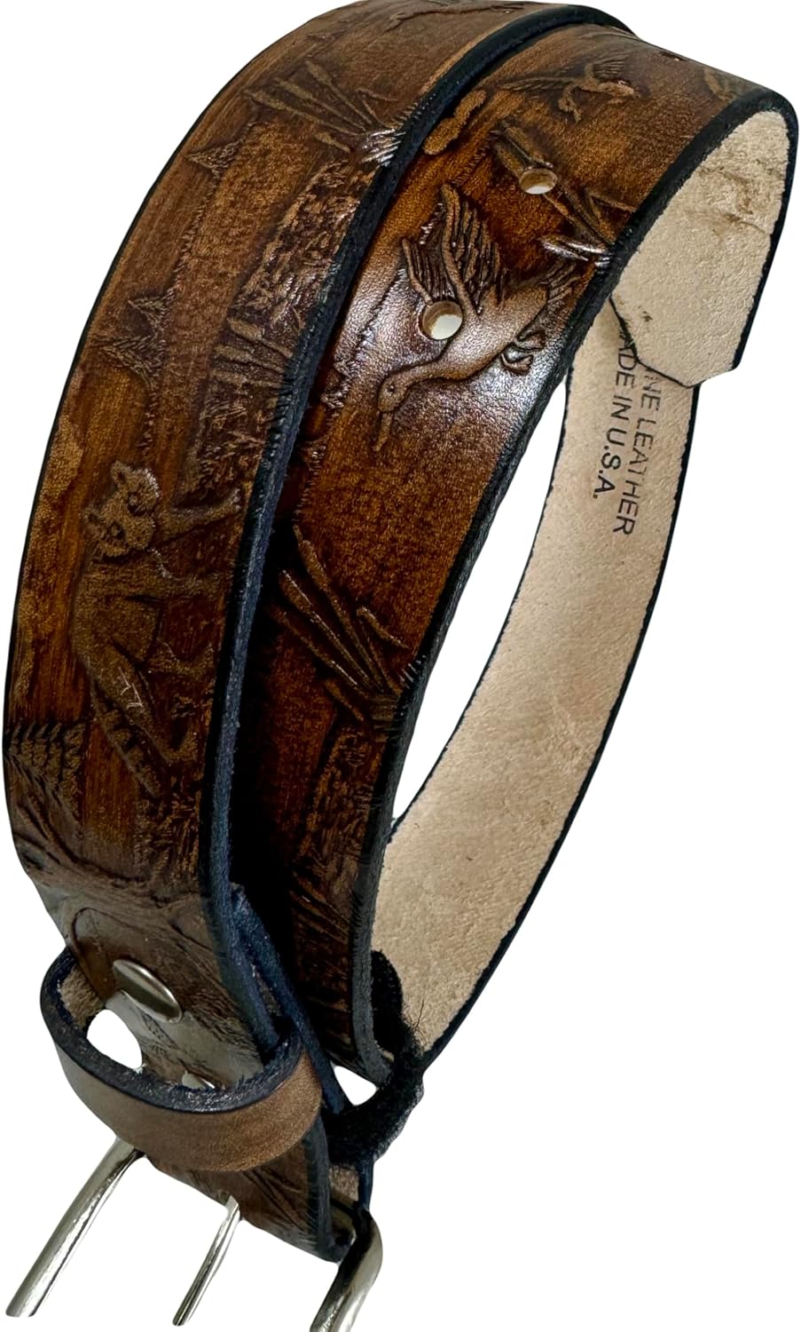 Duck Raccoon Design Handmade Mens Leather Belt Western Work Casual 1.5"