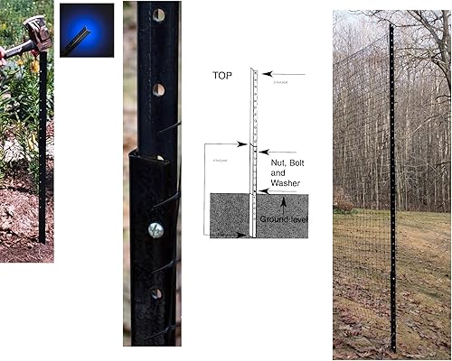 Miniatura 3 de Postes de valla de ciervo - Postes de acero angular para valla de jardín negro (4 pies (10 postes))