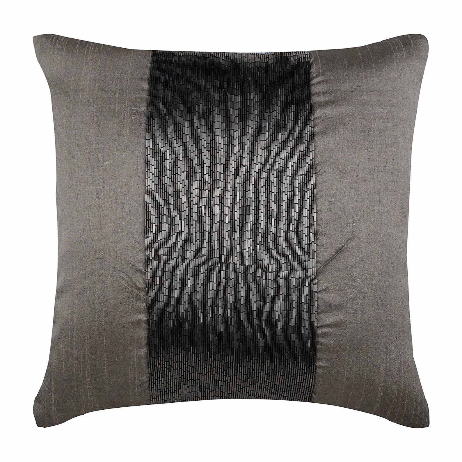 The HomeCentric Silver Grey Cushion Cover, Metallic Beaded Sparkly Glitter Cushion Cover, Cushion Cover 40x40 cm (16x16 inch), Silk Cushion Cover, Contemporary Cushion Cover, Stripe - Gunmetal Center โ image 1
